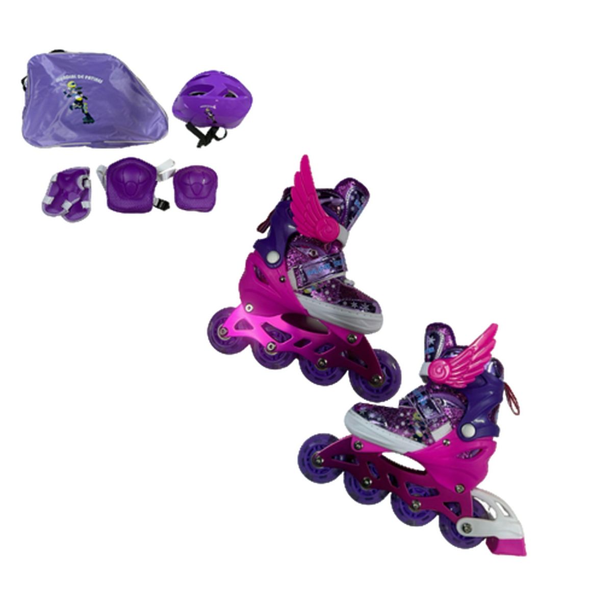DISTRIONLINE - Kit Patines Niña Con Luces Casco Y Protecciones