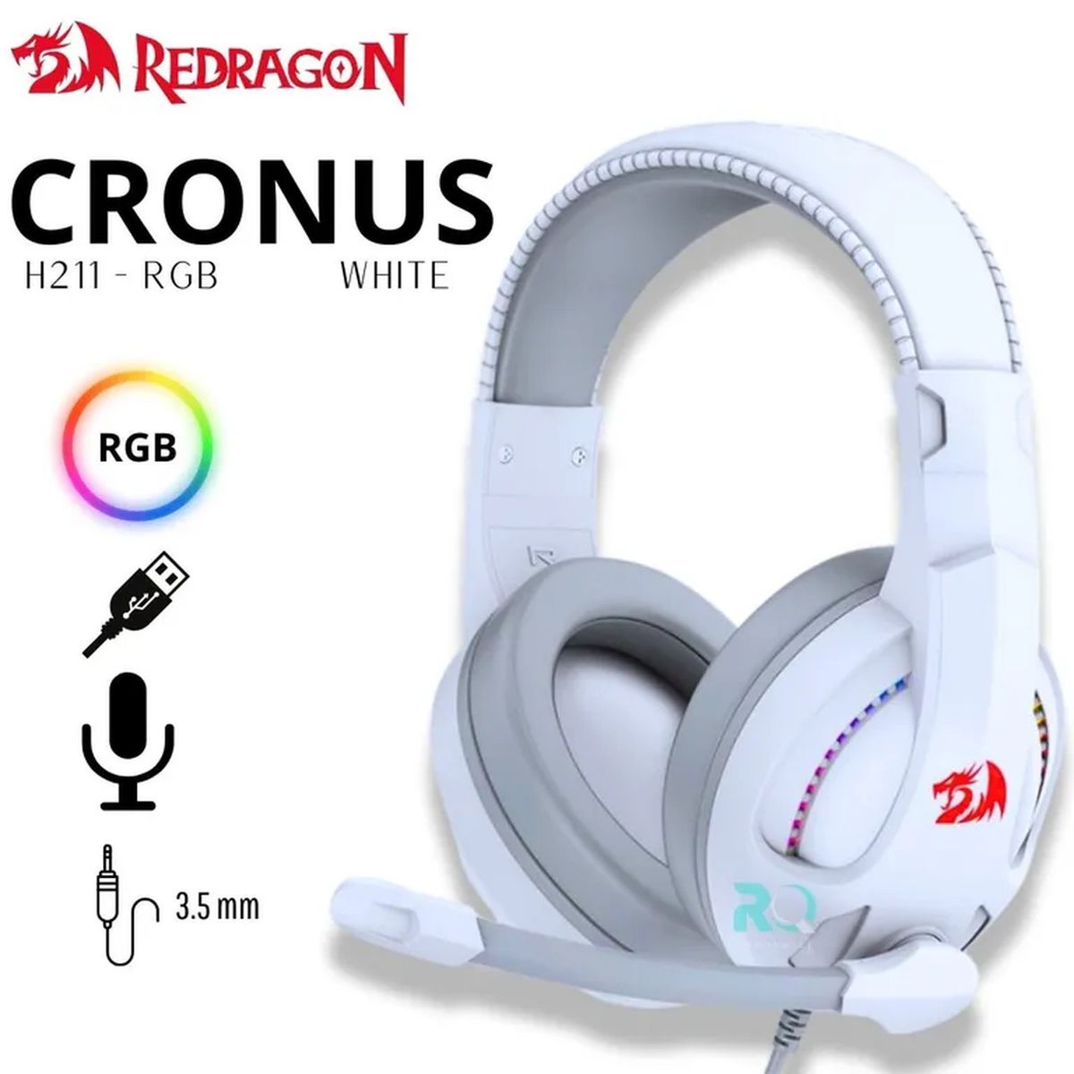REDRAGON - Diadema Redragon Cronus H211W Blanca RGB Micrófono 3,5 mm
