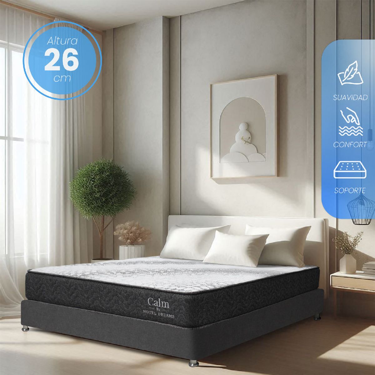 HOTEL DREAMS - Colchón Calm Sencillo 100x190cm Doble Cara de Uso Firmeza Media Ortopédico