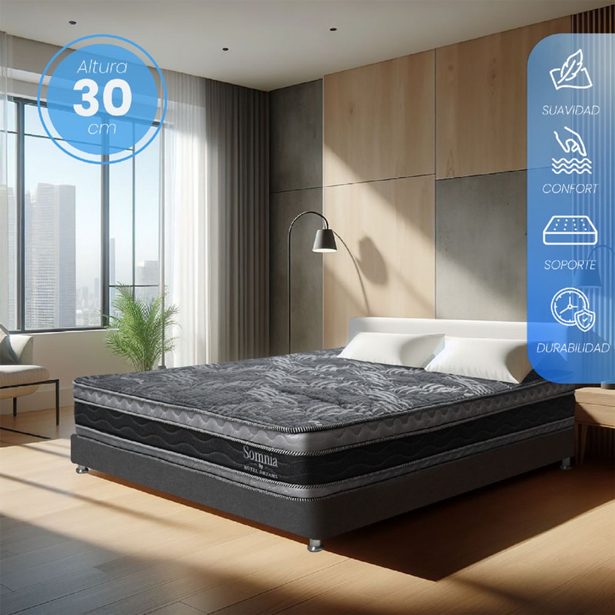 HOTEL DREAMS - Colchón Somnia Queen 160190 Doble Pillow Euro Doble Cara de Uso Ortopédico Firmeza media