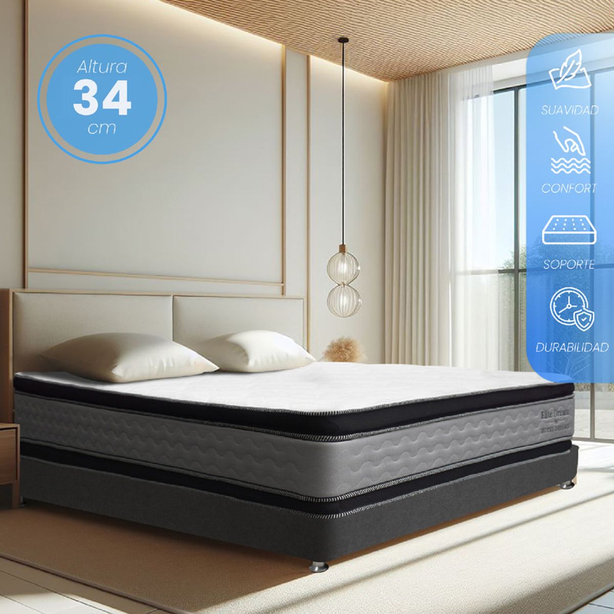 HOTEL DREAMS - Colchón Élite Dream Queen 160190 Doble Pillow Doble Cara de Uso Ortopédico Firmeza media