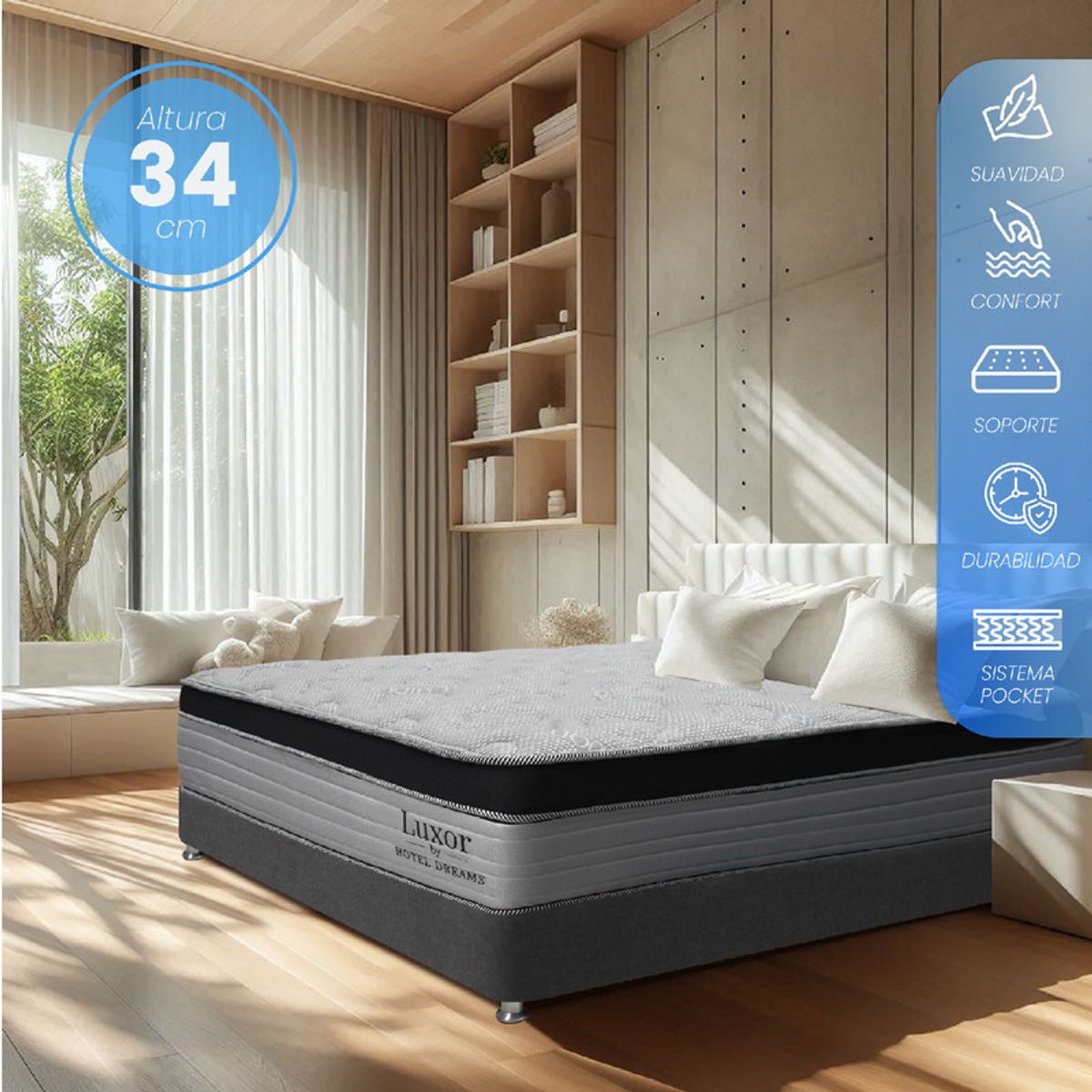 HOTEL DREAMS - Colchón Lúxor Pocket King 200200 Premium Firmeza Suave Ortopédico