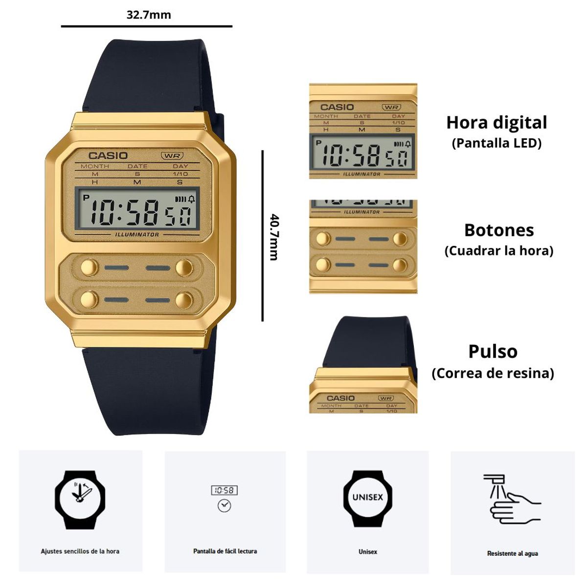 CASIO - Reloj Casio Modelo A100WEFG-9A Diseño Clásico Vintage