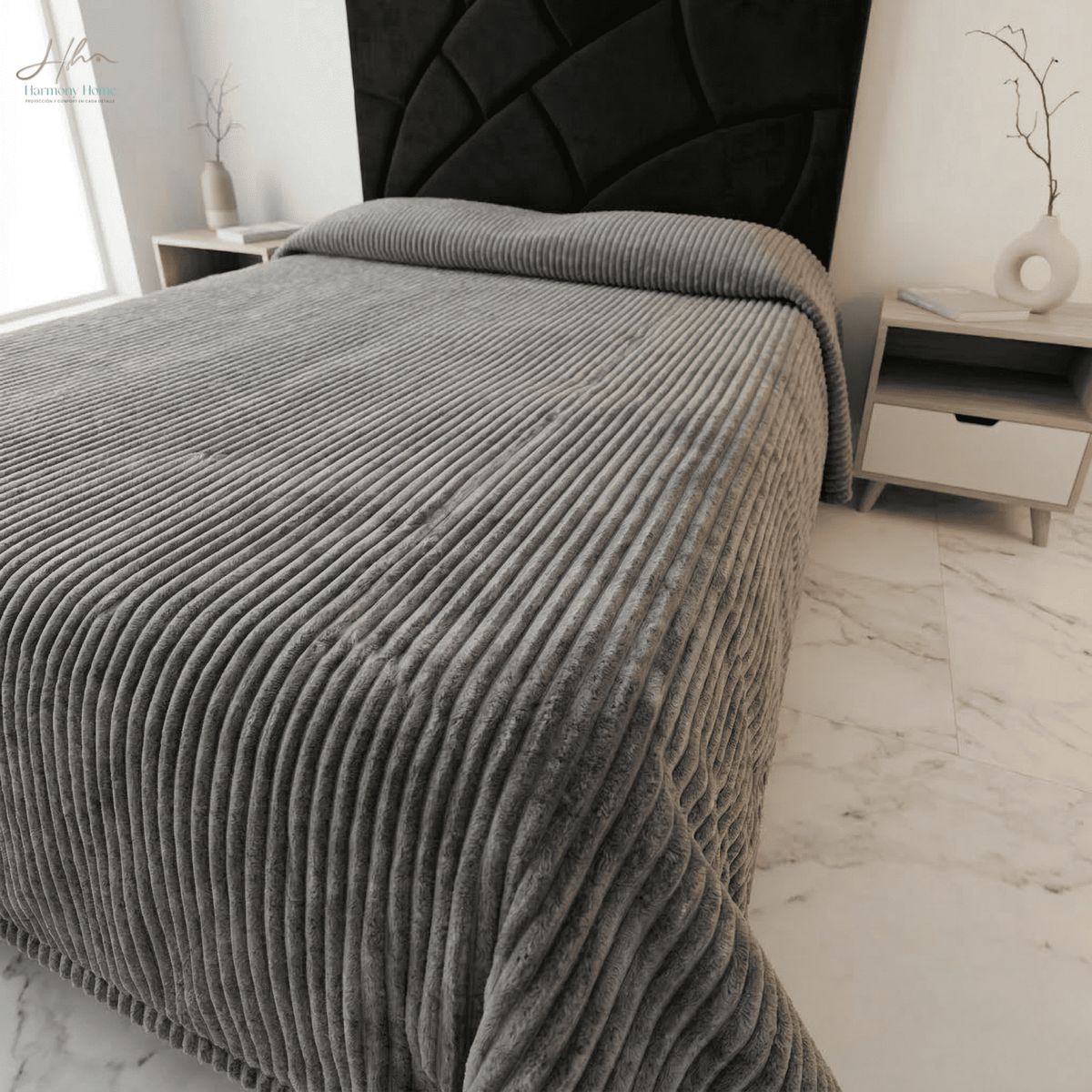 HARMONY HOME - Cobija Terminca Ovejera Acanalada 190x230 Gris Oscuro