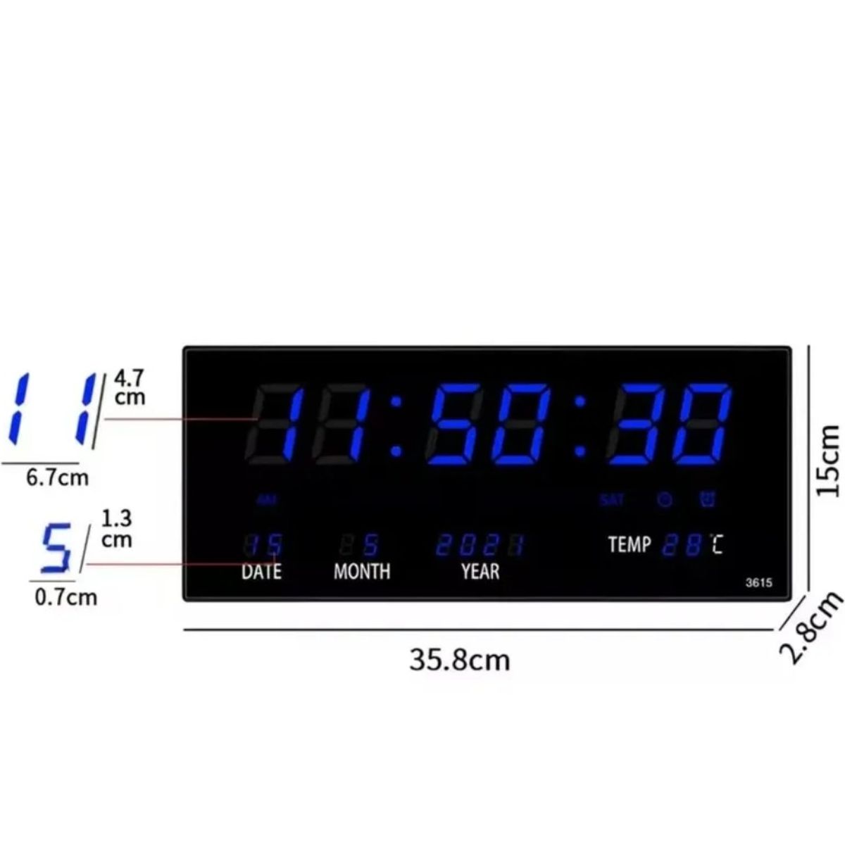 GENERICO - Reloj de pared reloj Digital Azul 36cm led
