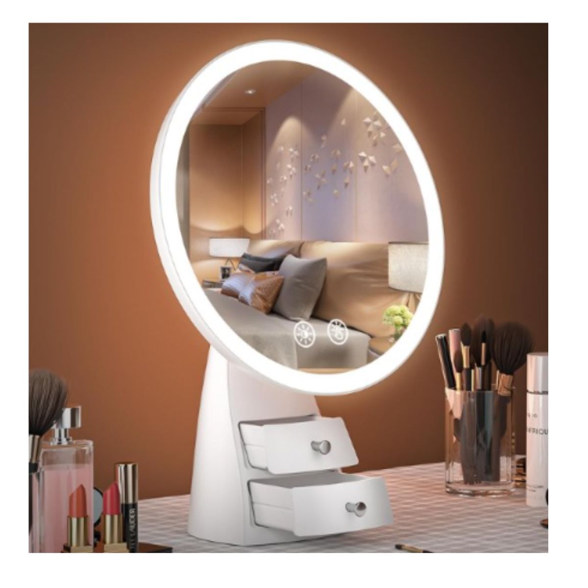 GENERICO - Espejo De Maquillaje Tocador Con Luces Y Cajones Recargable