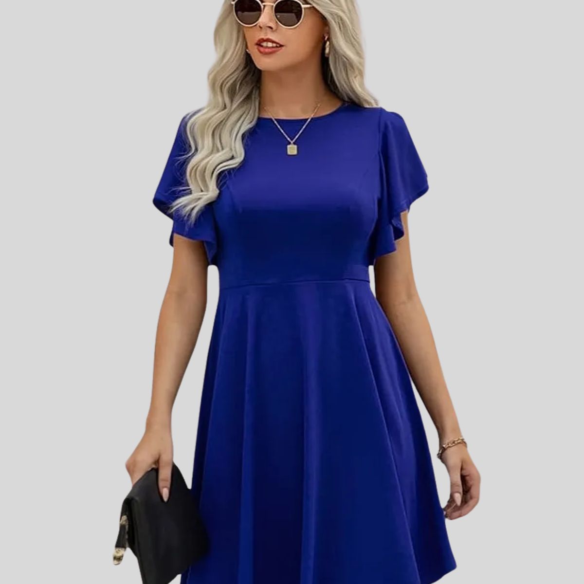 NEGRELI - Vestido corto elegante manga mariposa en Scuba Crepé – Ref. 3014