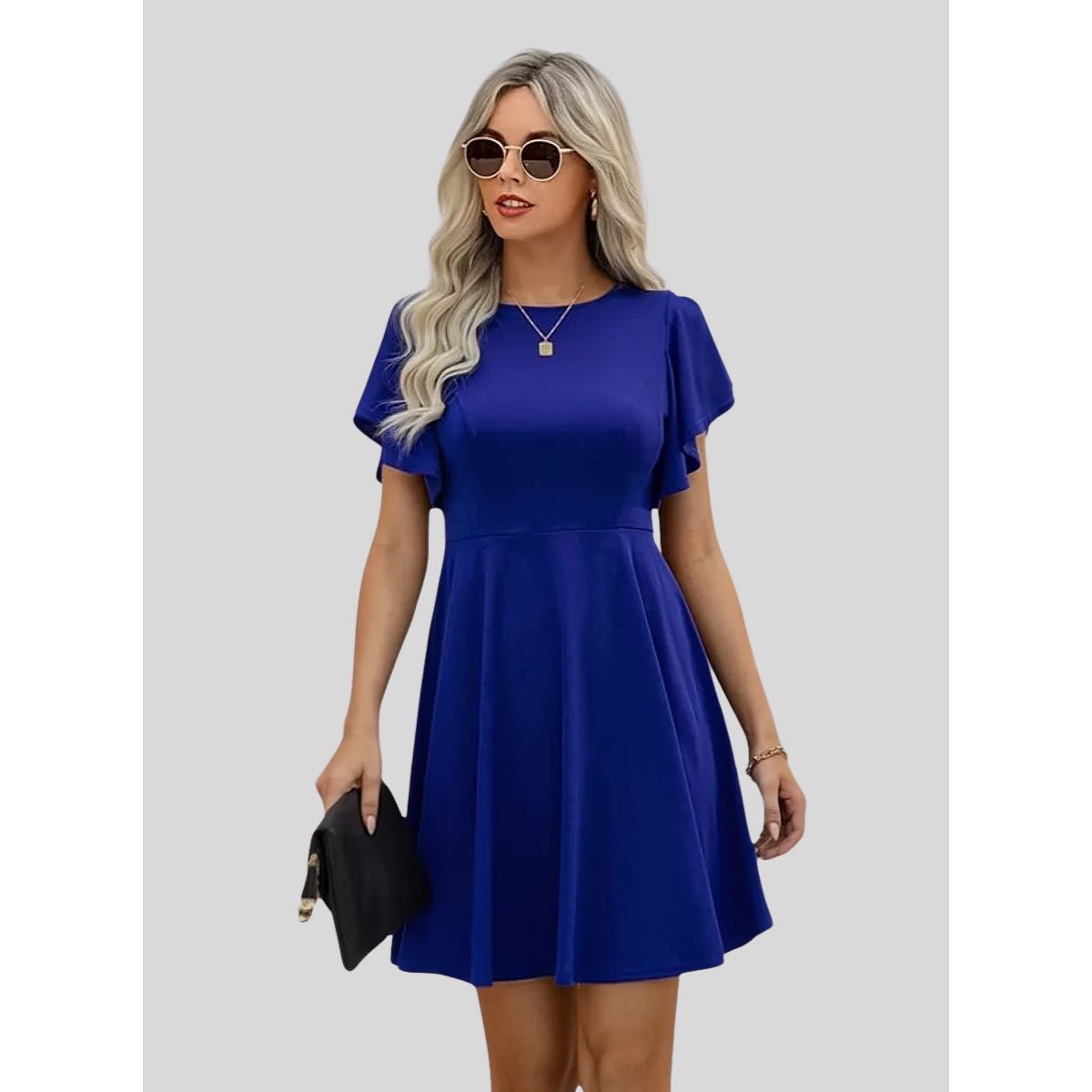 NEGRELI - Vestido corto elegante manga mariposa en Scuba Crepé – Ref. 3014