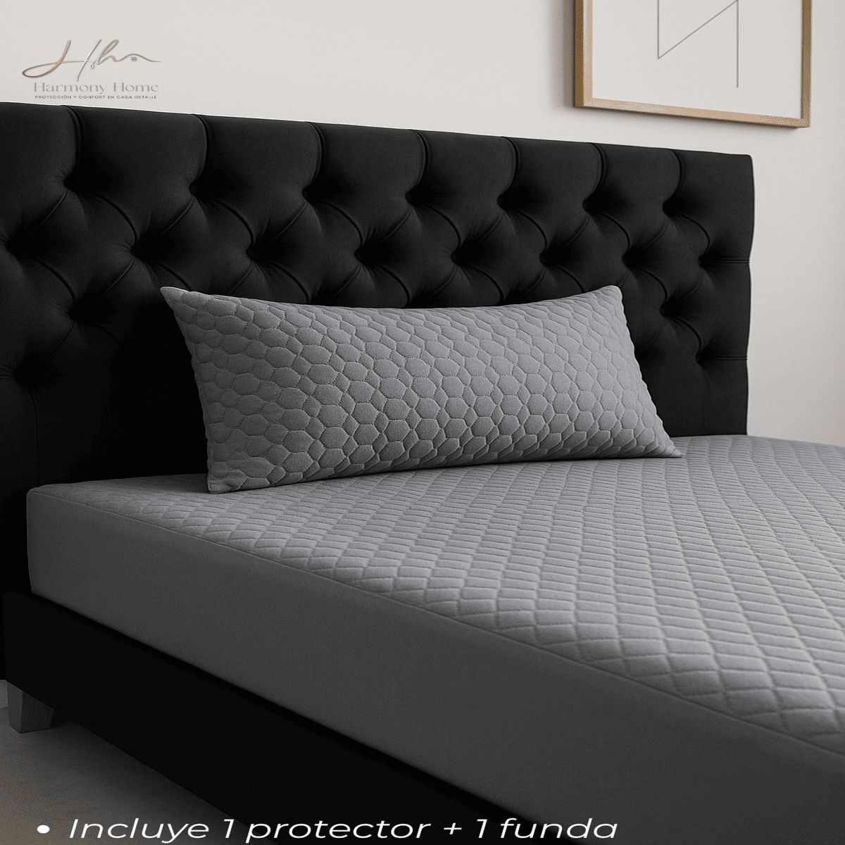 HARMONY HOME - Protector con Cremallera Cama sencilla + Funda Gris