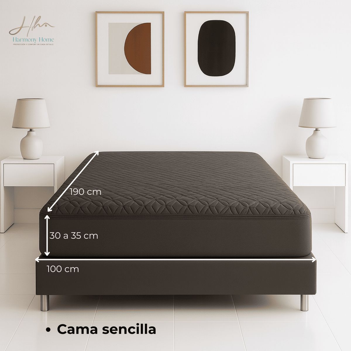 HARMONY HOME - Protector con Cremallera Cama sencilla + Funda Gris