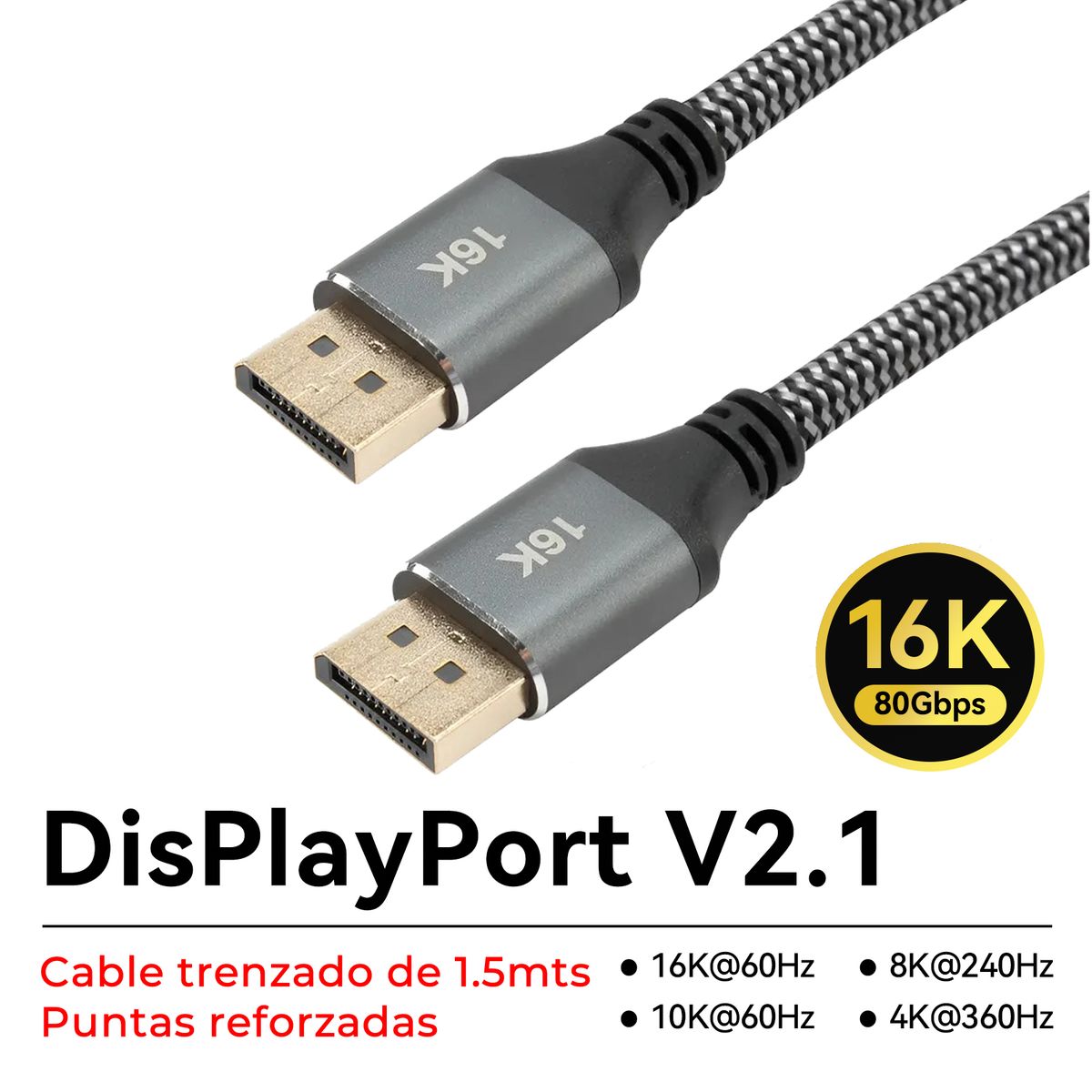 GENERICO - Cable Displayport V21 16k 60hz 8k 120hz 4k 240hz 2k 480hz