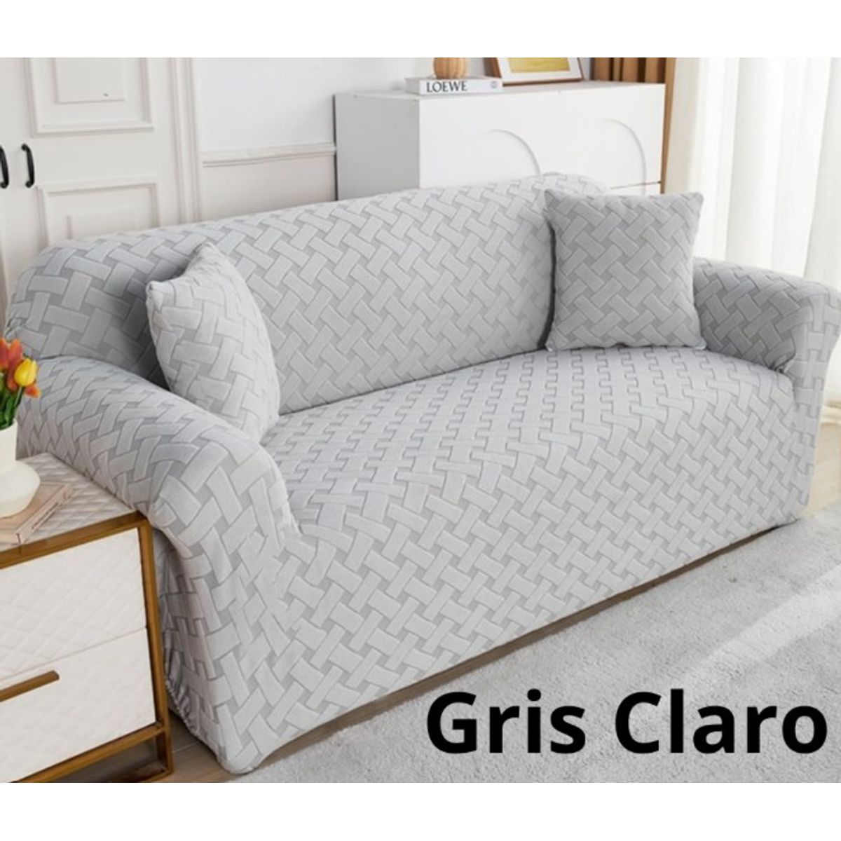 CHINA GLAZE - Protector Para Sofa 3 Puestos Gris Claro