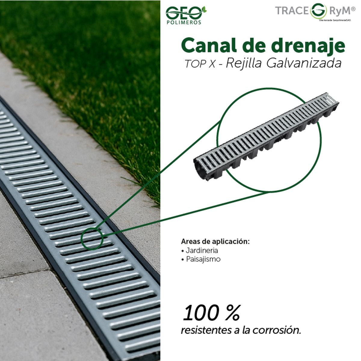 GENERICO - CANAL DE DRENAJE TOP X CON REJILLA GALVANIZADA A15