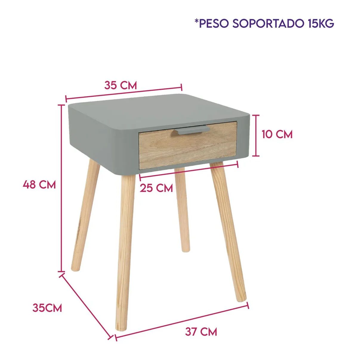 GENERICO - Mesa De Noche Nochero De Madera Con Cajón Reforiol