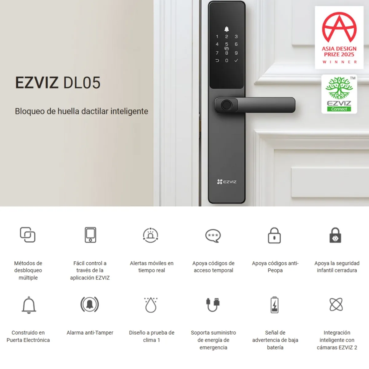 EZVIZ - Cerradura Inteligente Múltiples Formas Desbloqueo Ezviz DL05