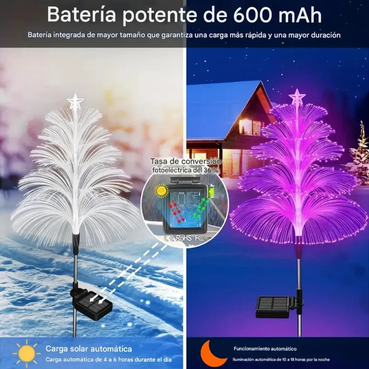 TECNOHOGAR JS - Luces Solares Navideñas Fuegos Artificiales Arbol Navidad