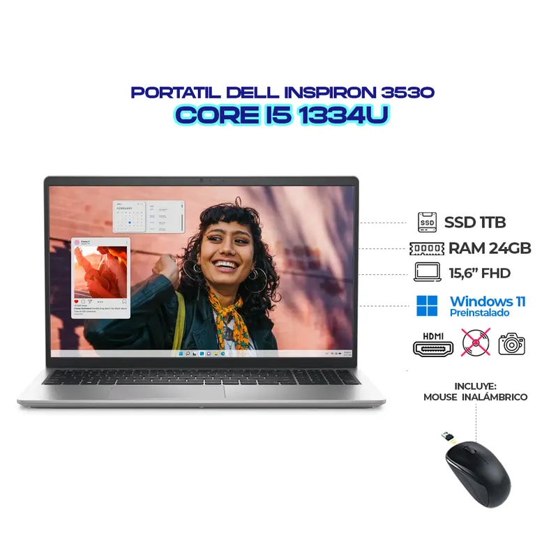 DELL - PORTATIL DELL INSPIRON 3530 INTEL CI5 1334U 15.6" IPS FHD - RAM 24GB 3200MHZ SSD 1TB M.2 + MOUSE BT