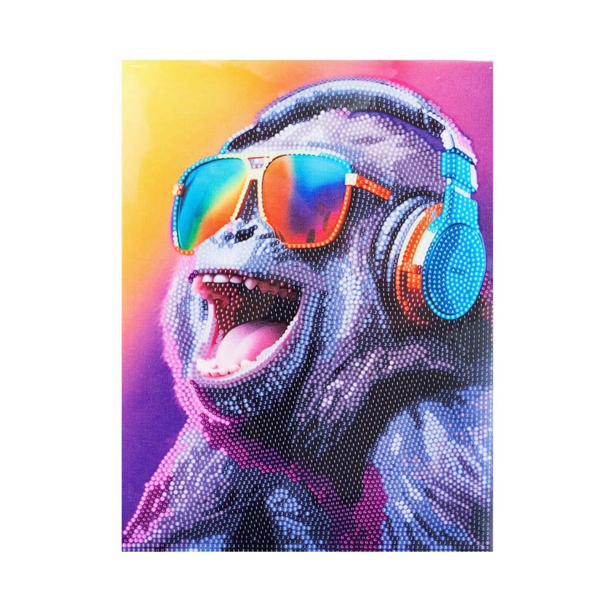 DIAMOND - Cuadro DIY Diamantiny Gorila DJ con Marco Infantil