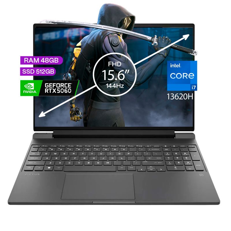 HP - PORTATIL GAMER HP VICTUS 15-FA2093DX CORE I713620H 48GB DDR5 512 SSD RTX 5060 8GB