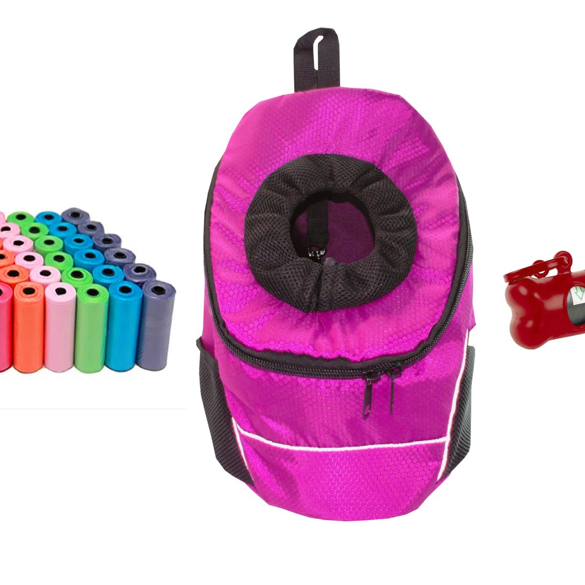 HALLY PET - Morral Cargador Ventana Med + Dispensador + 20 Rollos Rosado