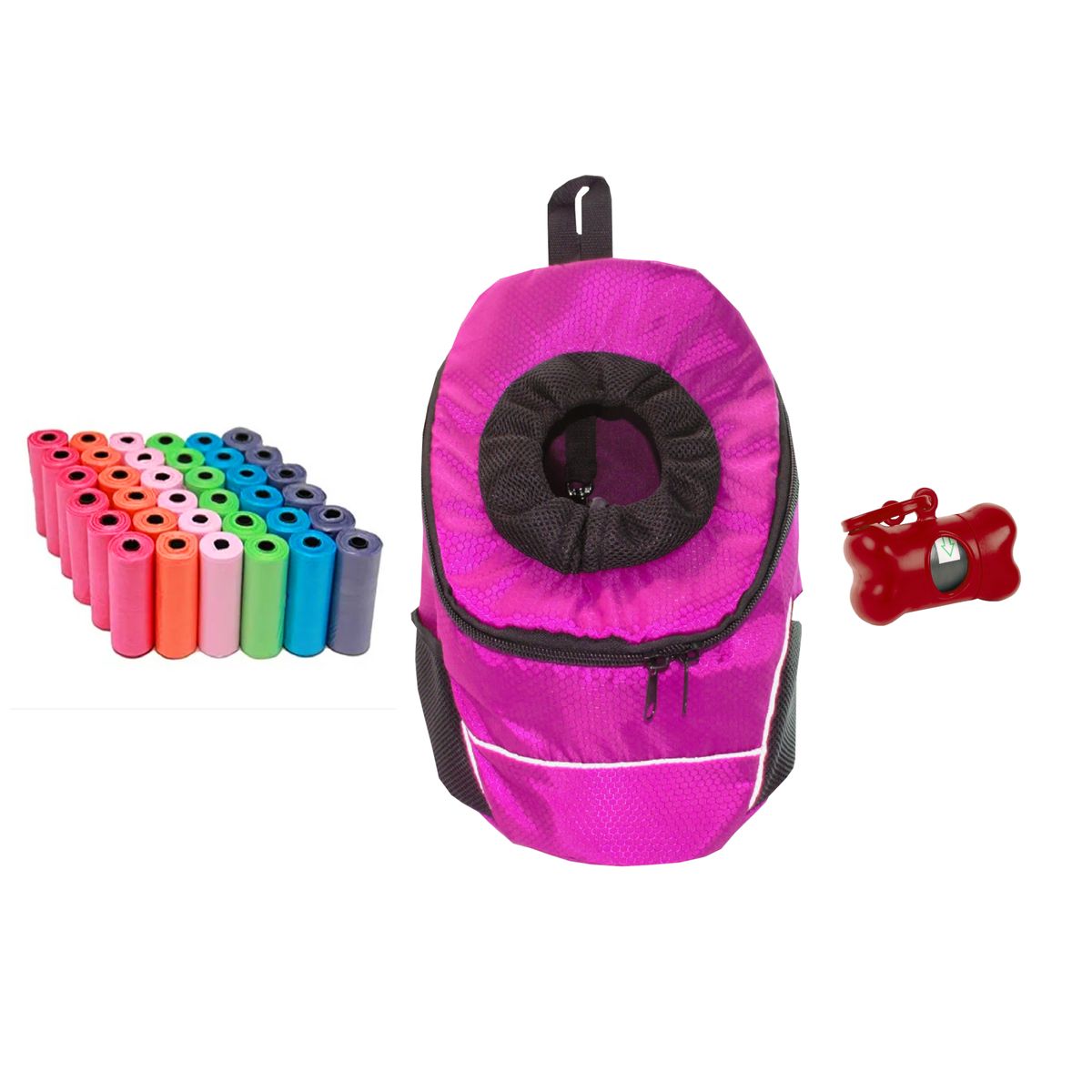HALLY PET - Morral Cargador Ventana Med + Dispensador + 20 Rollos Rosado