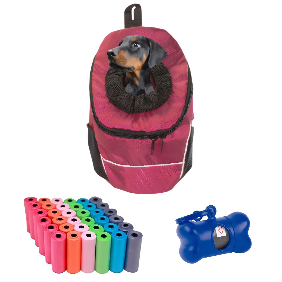 HALLY PET - Morral Ventana Med + Dispensador + 20 Rollos Vinotinto