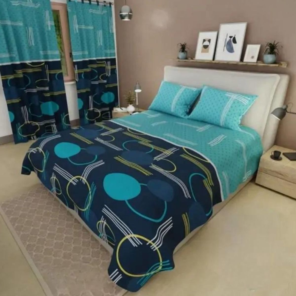 ELEGANT - Combo Sabanas Cama Doble con Cortinas