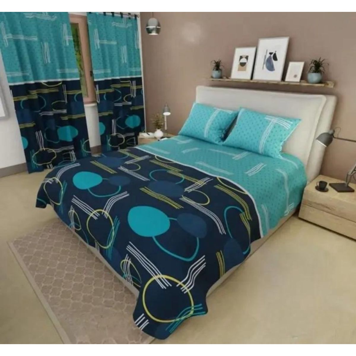 ELEGANT - Combo Sabanas Cama Doble con Cortinas