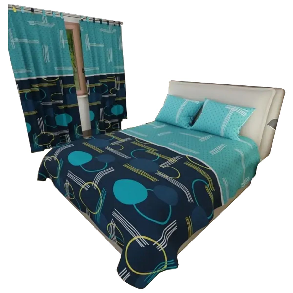 ELEGANT - Combo Sabanas Cama Doble con Cortinas