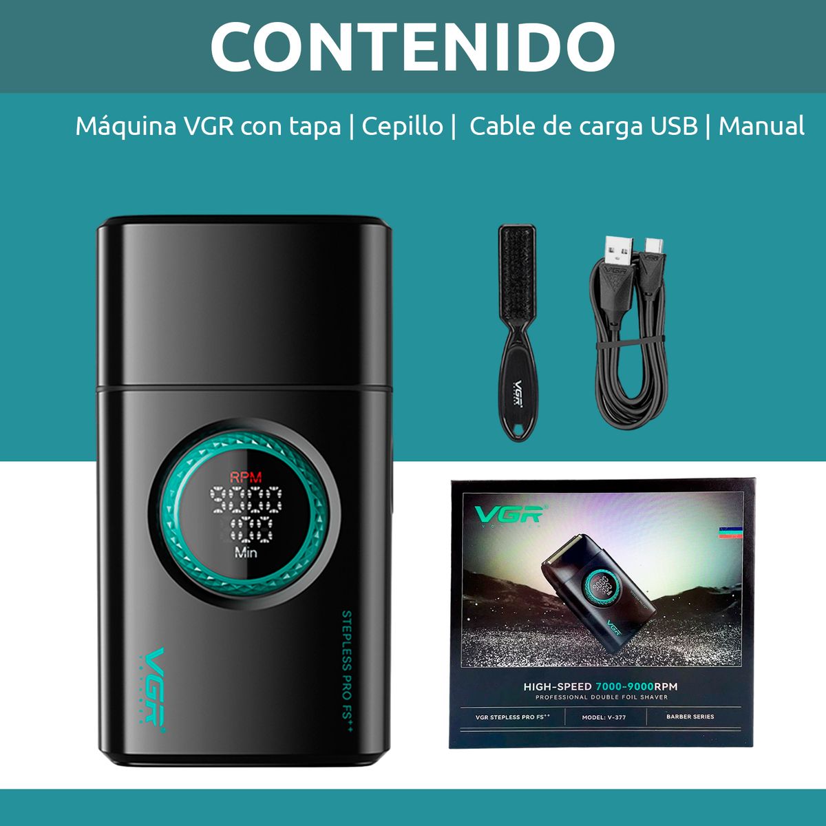 VGR - Afeitadora Eléctrica Shaver VGR V-377 Titanio 9000 RPM Negra