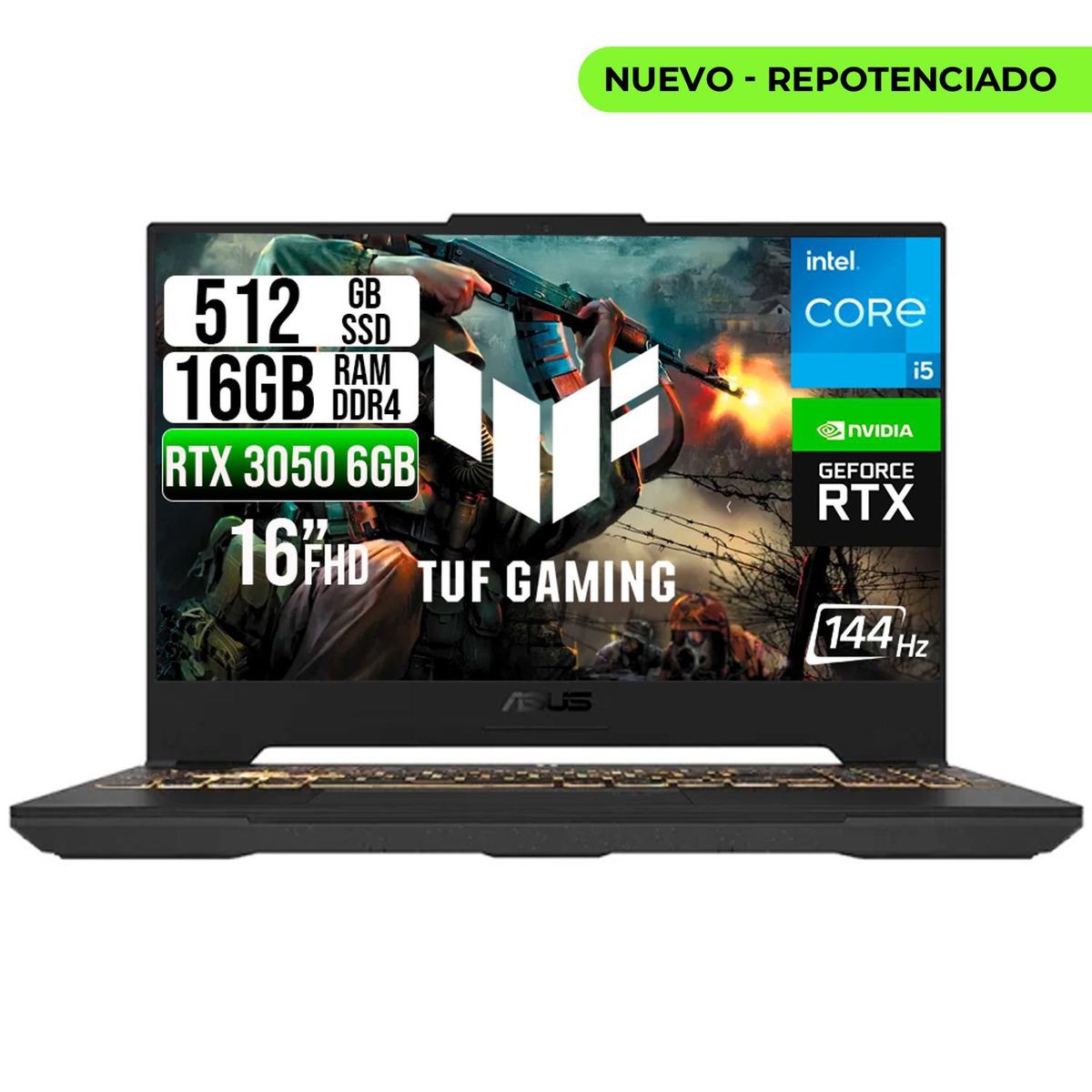 ASUS - PORTATIL ASUS TUF INTEL CORE 5-210H RTX 3050 6GB SSD 512GB RAM 16GB 16" WUXGA 144HZ