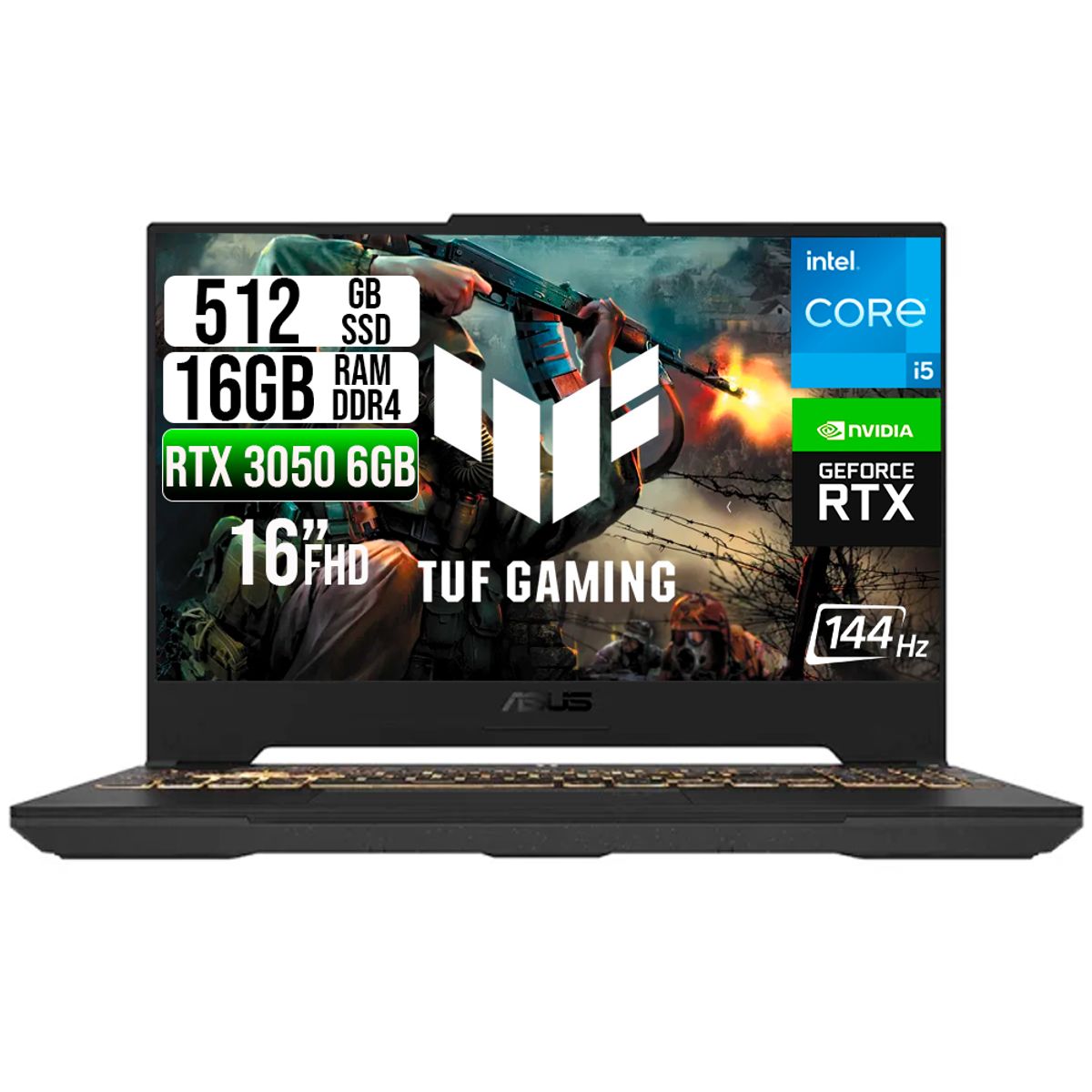 ASUS - PORTATIL ASUS TUF INTEL CORE 5-210H RTX 3050 6GB SSD 512GB RAM 16GB 16" WUXGA 144HZ
