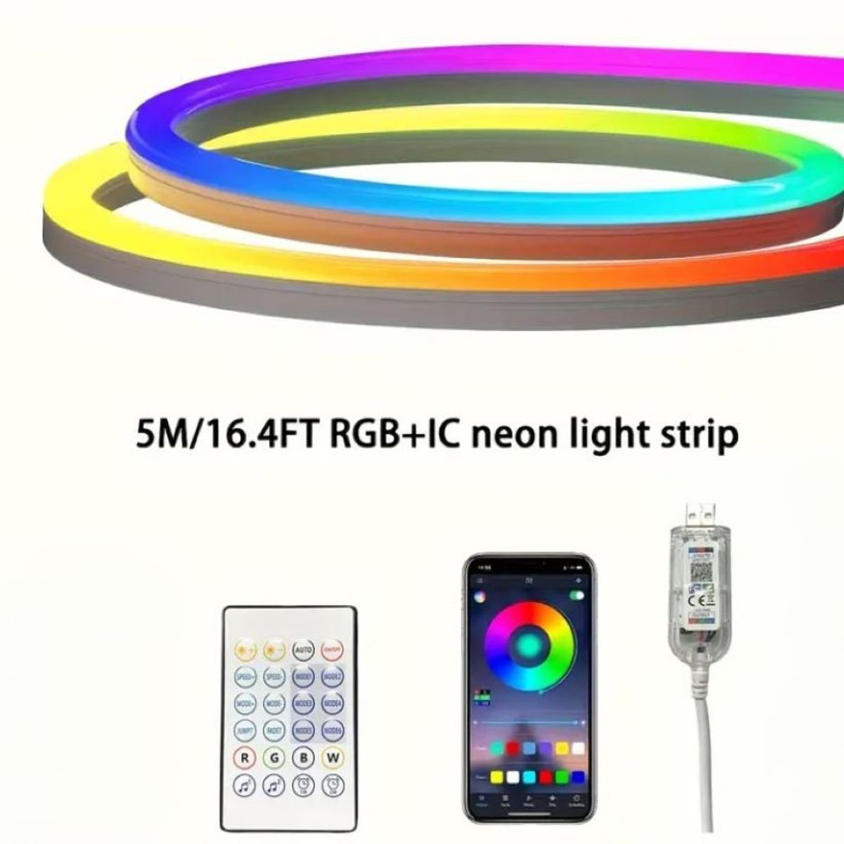 ZHOPI CO - Tira De Luz Led RGB De Neón Ip65 Flexible Bluetooth De 5m