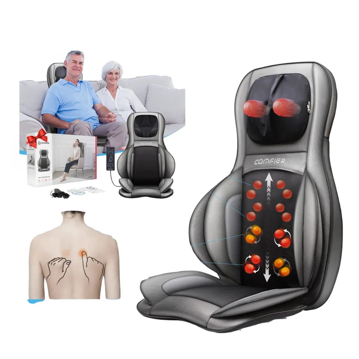 SHUNGA - Silla Masajeador De Espalda Y Cuello Comfier Con Calor Masaje 3d Y Control Ajustable