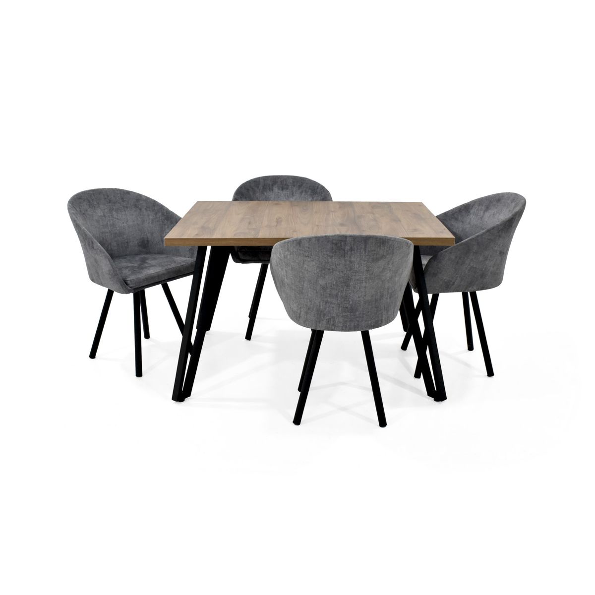VENECIA - Set de Comedor Forest  con 4 Sillas Tokyo Tela Gris