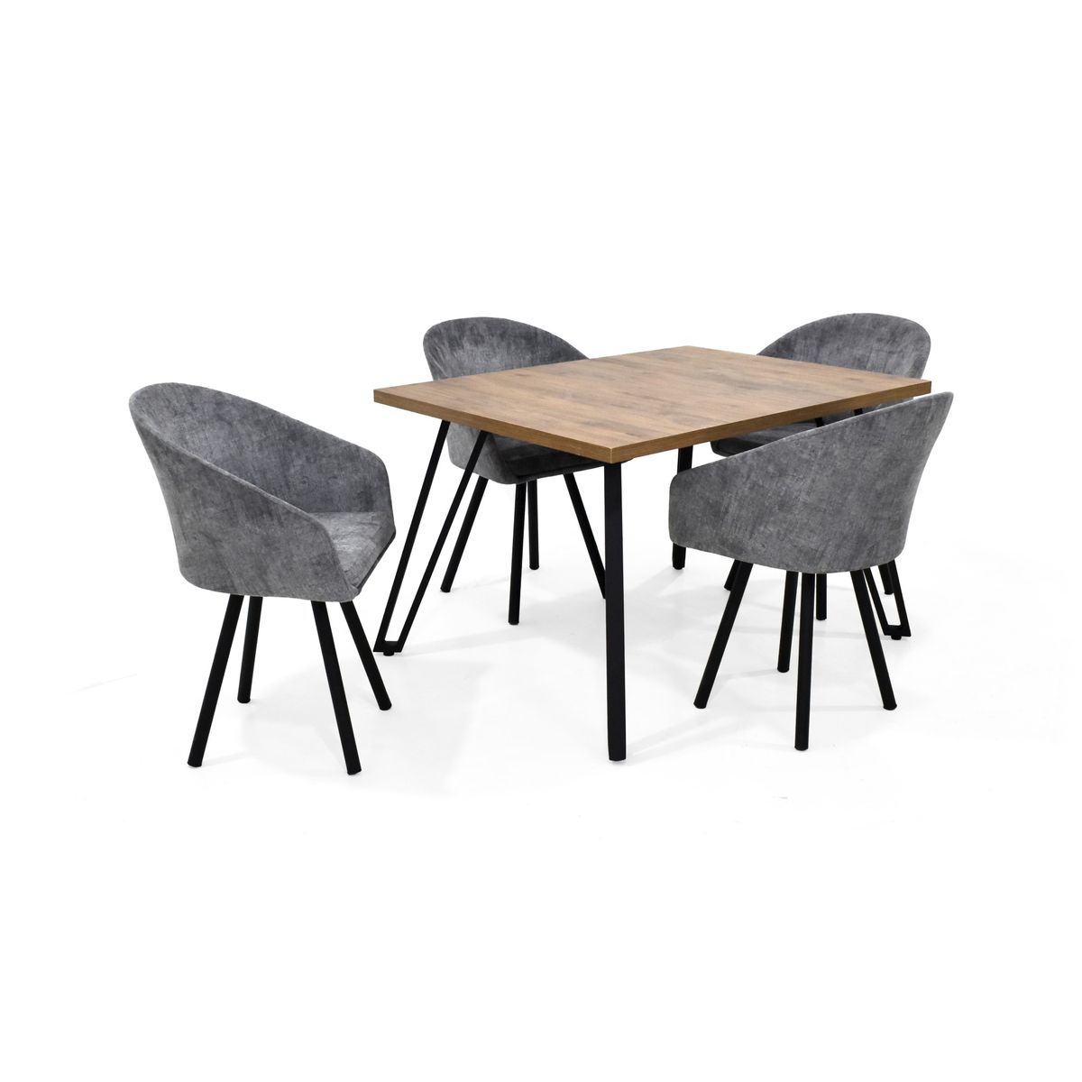 VENECIA - Set de Comedor Forest  con 4 Sillas Tokyo Tela Gris