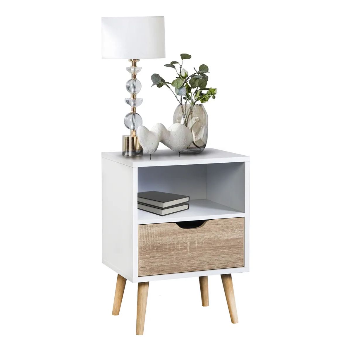 GENERICO - Mesa De Noche Moderna Estilo Nórdico Con Cajón Mate Blanco