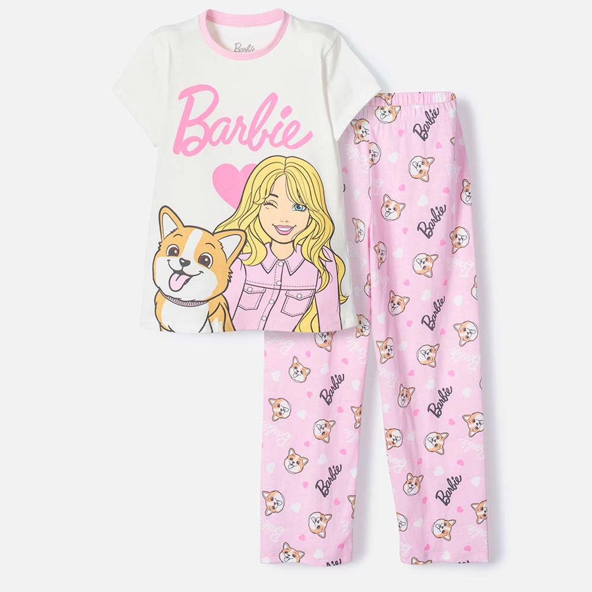 MATTEL - Pijama de Barbie rosada de manga corta para niña