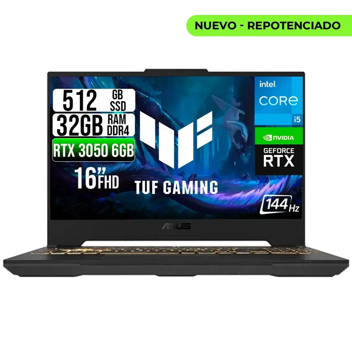 ASUS - PORTATIL ASUS TUF INTEL CORE 5-210H RTX 3050 6GB SSD 512GB RAM 32GB 16" WUXGA 144HZ
