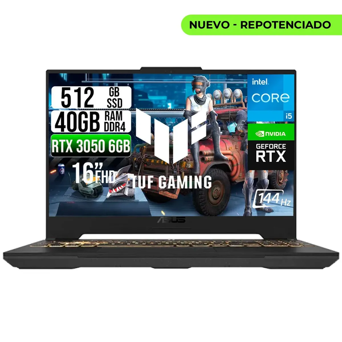 ASUS - PORTATIL ASUS TUF INTEL CORE 5-210H RTX 3050 6GB SSD 512GB RAM 40GB 16" WUXGA 144HZ
