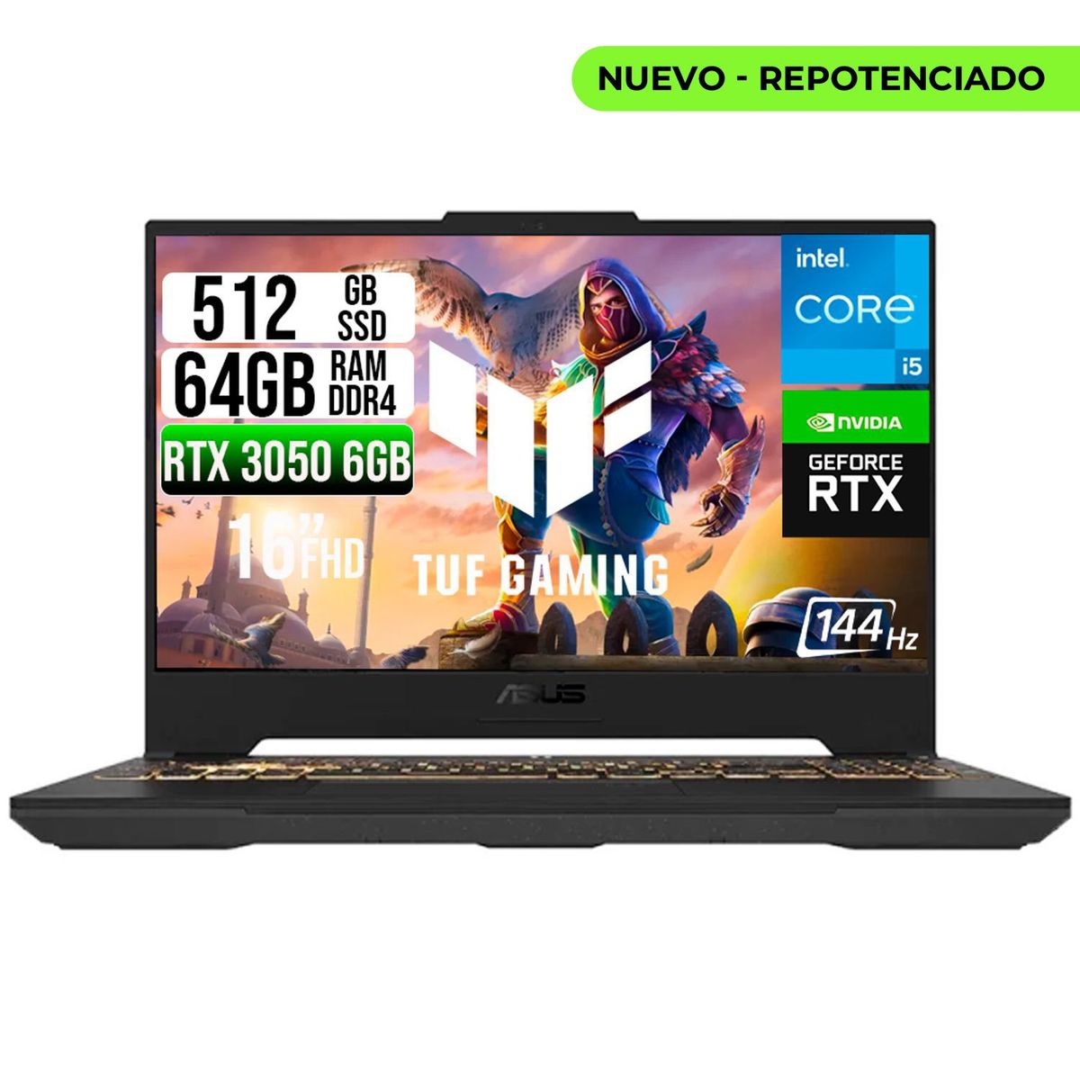 ASUS - PORTATIL ASUS TUF INTEL CORE 5-210H RTX 3050 6GB SSD 512GB RAM 64GB 16" WUXGA 144HZ