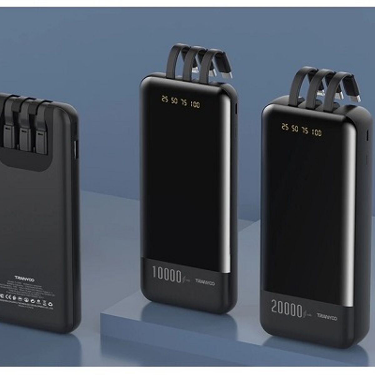 GENERICO - Power Bank T-D07 20000 mAh con Cables Integrados y Pantalla LED