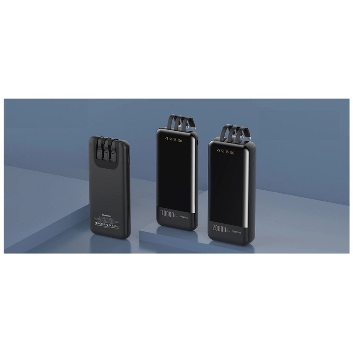 GENERICO - Power Bank T-D07 20000 mAh con Cables Integrados y Pantalla LED