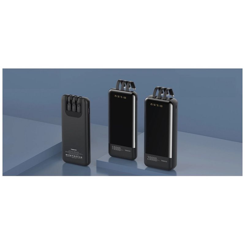 GENERICO - Power Bank T-D07 20000 mAh con Cables Integrados y Pantalla LED