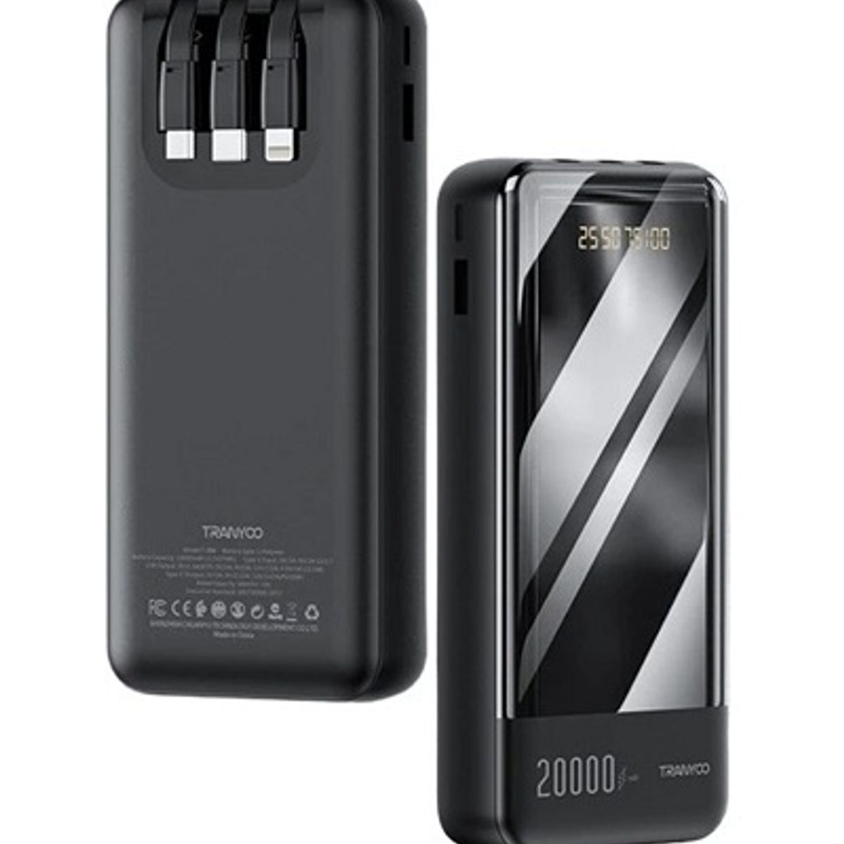 GENERICO - Power Bank T-D07 20000 mAh con Cables Integrados y Pantalla LED