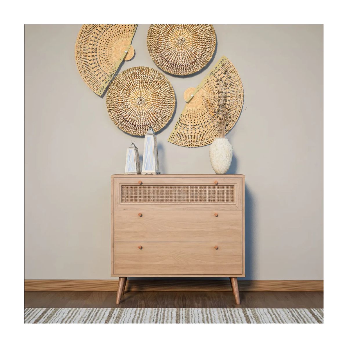 GENERICO - Cómoda Organizador Con 3 Cajones De Ratán Natural Marrón Marrón