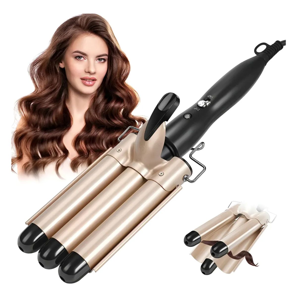 NOBELSOUND - Pinza Onduladora Rizadora De Cabello Triple Profesional