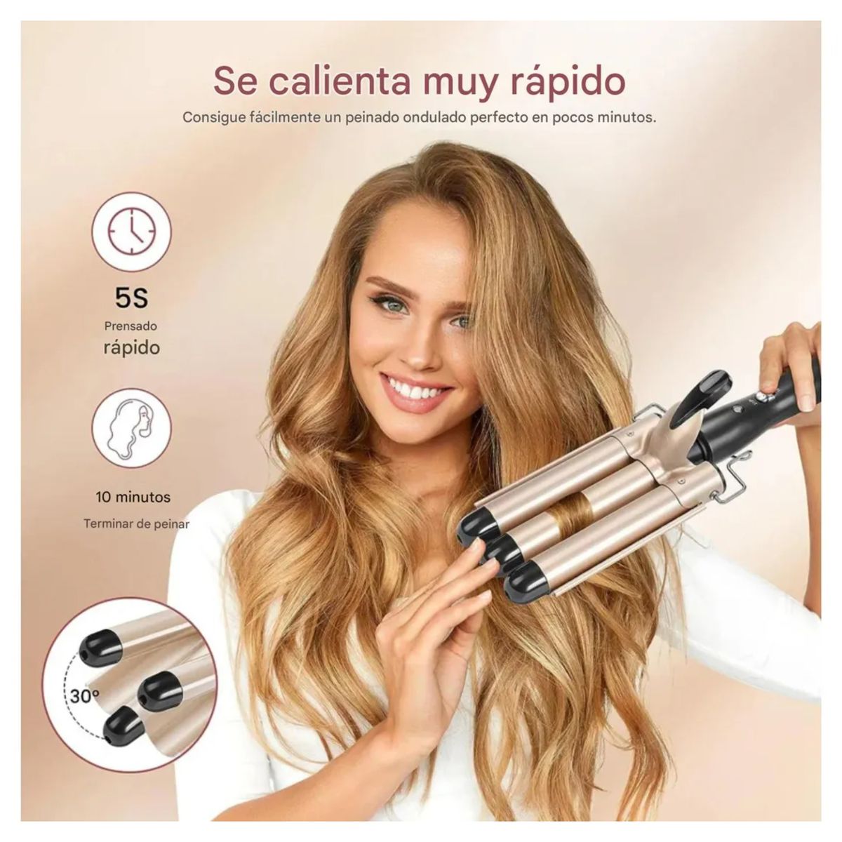 NOBELSOUND - Pinza Onduladora Rizadora De Cabello Triple Profesional