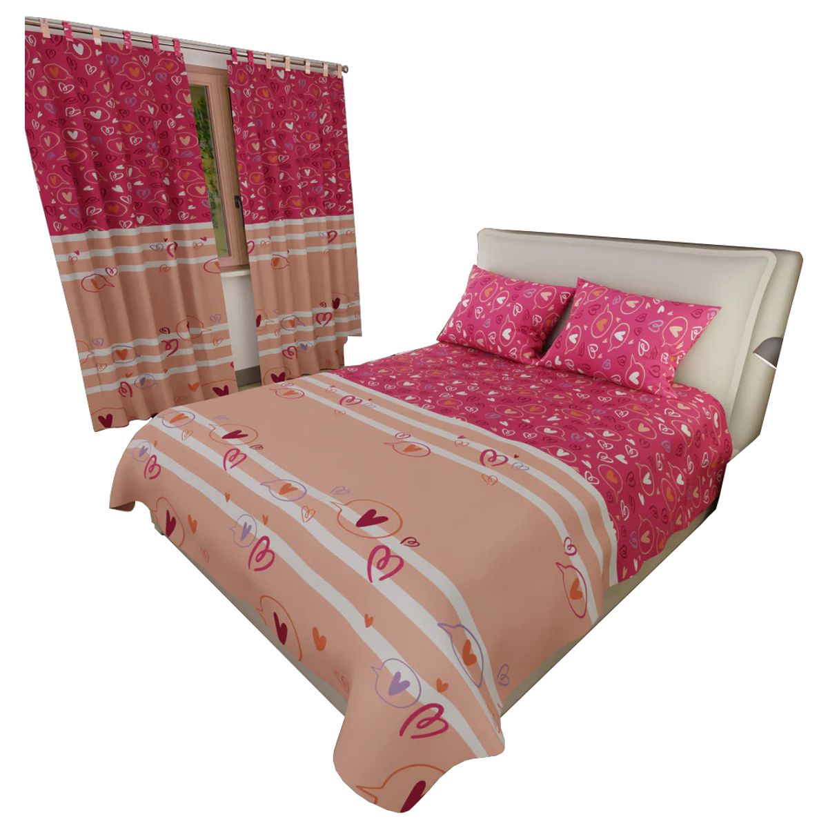 ELEGANT - Combo Textil Cama Doble Sábanas + Cortina