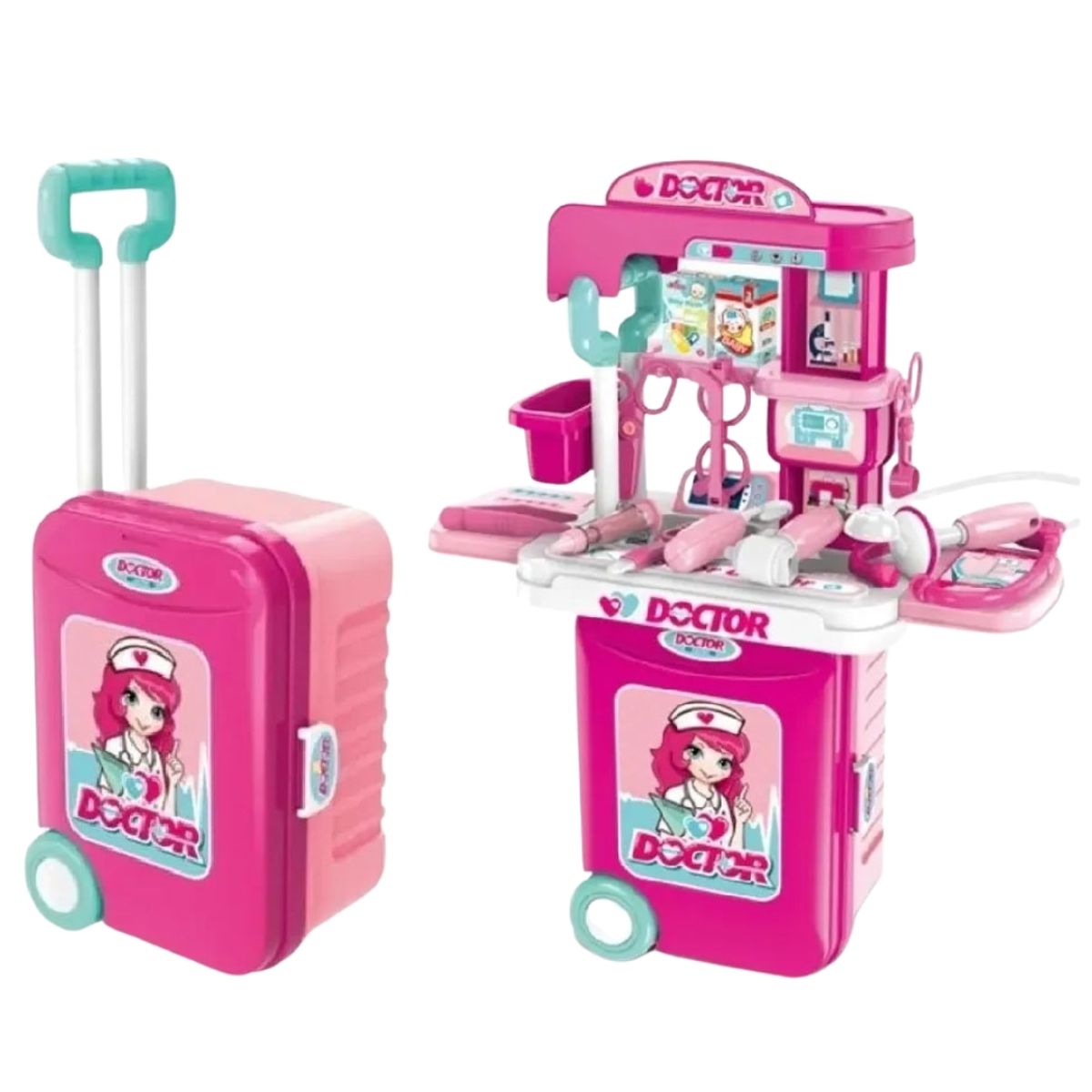 GENERICO - Maletín De Doctora 3 en1 Rodachín Rosado Juguete Didáctico